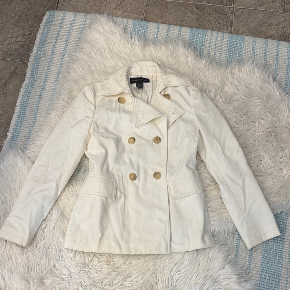 Banana Republic Cream Double-Breasted Pea Coat